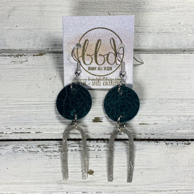 IRIS  ||  Leather Earrings || SILVER BRASS U-SHAPE, <BR> DISTRESSED TEAL