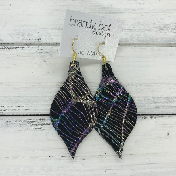 MAE - Leather Earrings  || IRIDESCENT WEBS ON BLACK