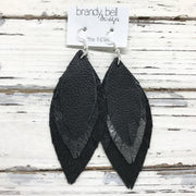 INDIA - Leather Earrings  ||  MATTE BLACK, DISTRESSED BLACK & SILVER, SHIMMER BLACK