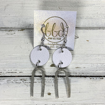 IRIS  ||  Leather Earrings || SILVER BRASS U-SHAPE, <BR> MATTE WHITE