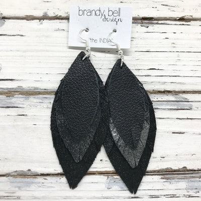 INDIA - Leather Earrings  ||  MATTE BLACK, DISTRESSED BLACK & SILVER, SHIMMER BLACK