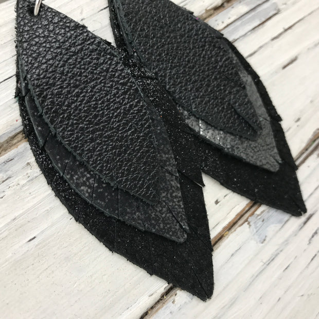 INDIA - Leather Earrings  ||  MATTE BLACK, DISTRESSED BLACK & SILVER, SHIMMER BLACK