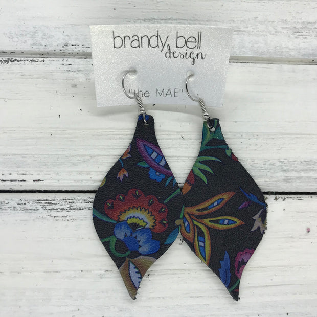 MAE - Leather Earrings  ||  PHOENIX FLORAL ON BLACK