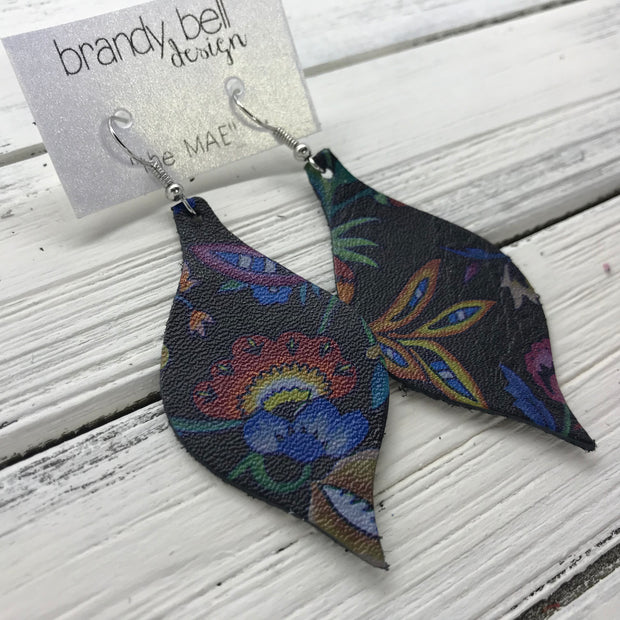 MAE - Leather Earrings  ||  PHOENIX FLORAL ON BLACK