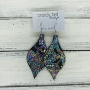 MAE - Leather Earrings  ||  METALLIC IRIDESCENT PAISLEY ON BLACK
