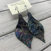 MAE - Leather Earrings  ||  METALLIC IRIDESCENT PAISLEY ON BLACK