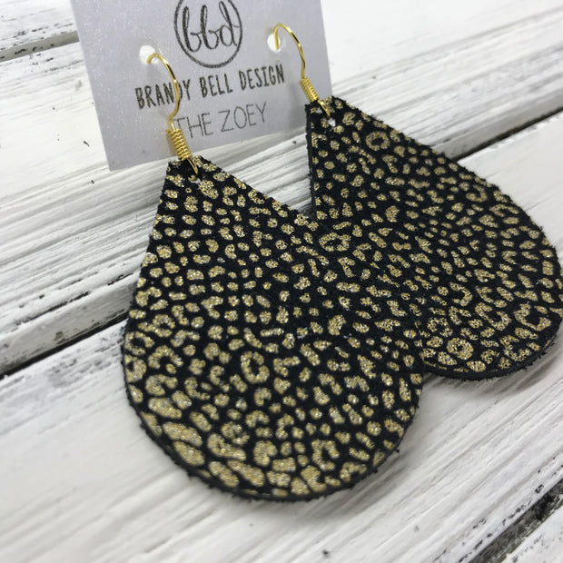 ZOEY (3 sizes available!) -  Leather Earrings  ||  METALLIC GOLD MINI CHEETAH ON BLACK