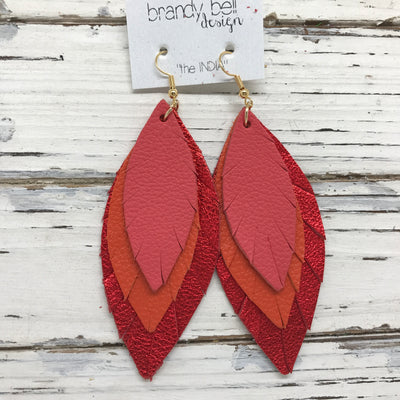 INDIA - Leather Earrings  || CORAL, ORANGE, METALLIC RED PEBBLED