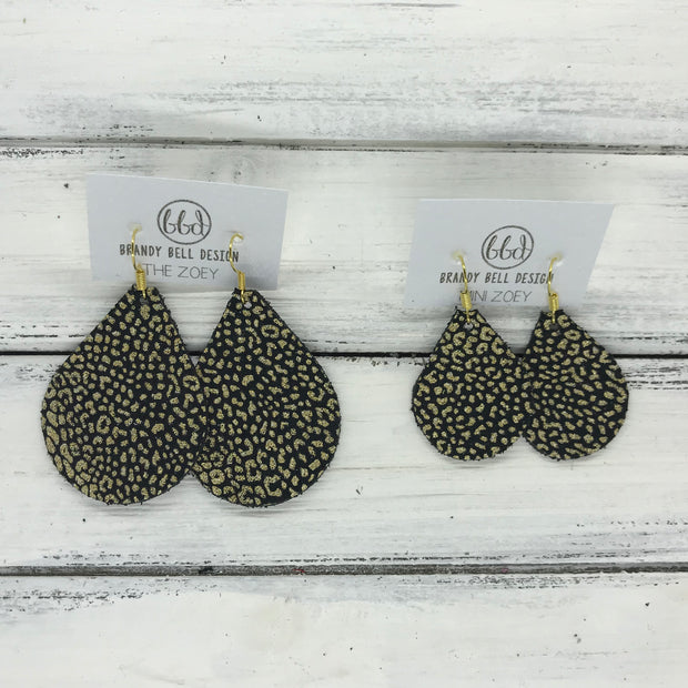ZOEY (3 sizes available!) -  Leather Earrings  ||  METALLIC GOLD MINI CHEETAH ON BLACK