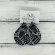 ZOEY (3 sizes available!) -  Leather Earrings  ||  METALLIC SILVER ON BLACK WEBS