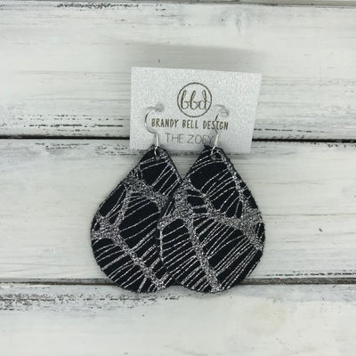 ZOEY (3 sizes available!) -  Leather Earrings  ||  METALLIC SILVER ON BLACK WEBS
