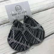 ZOEY (3 sizes available!) -  Leather Earrings  ||  METALLIC SILVER ON BLACK WEBS