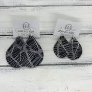 ZOEY (3 sizes available!) -  Leather Earrings  ||  METALLIC SILVER ON BLACK WEBS