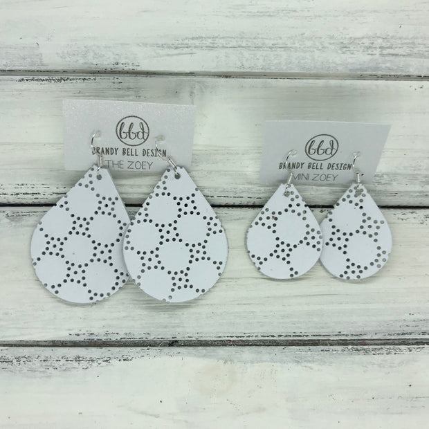 ZOEY (3 sizes available!) -  Leather Earrings  ||  MATTE WHITE PERFORATED DOTS