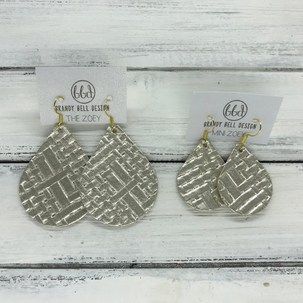 ZOEY (3 sizes available!) -  Leather Earrings  ||  METALLIC CHAMPAGNE PANAMA WEAVE