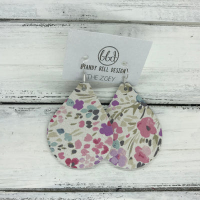 ZOEY (3 sizes available!) -  Leather Earrings  ||  PETITE PINK & PURPLE FLORAL
