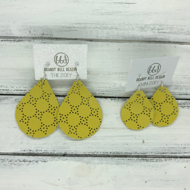 ZOEY (3 sizes available!) -  Leather Earrings  ||  YELLOW PERFORATED DOTS