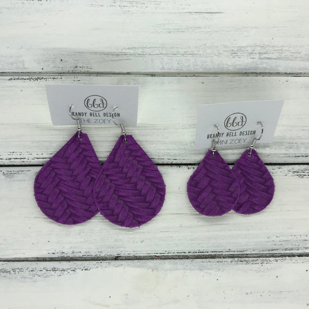 ZOEY (3 sizes available!) -  Leather Earrings  ||  PURPLE BRAIDED