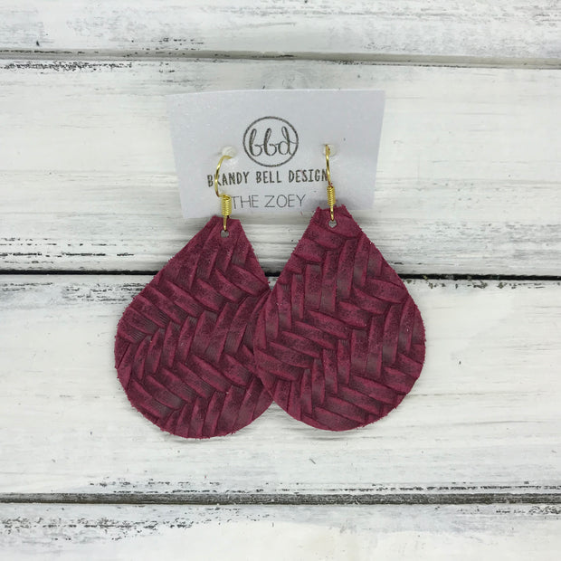 ZOEY (3 sizes available!) -  Leather Earrings  ||  MERLOT BRAIDED