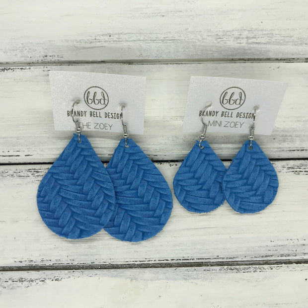 ZOEY (3 sizes available!) -  Leather Earrings  ||  BRIGHT BLUE BRAIDED