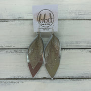 ALLIE -  Leather Earrings  ||  <BR> METALLIC SILVER SANDS ON TAUPE, <BR> METALLIC SILVER