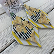 EVE - Leather Earrings  || <BR> YELLOW FLORAL ON BLACK & WHITE STRIPE, <BR> YELLOW & WHITE STRIPE