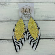 INDIA - Leather Earrings   ||  <BR>  DAFFODIL GLITTER (NOT REAL LEATHER) <BR> BLACK & WHITE STRIPE FLORAL <BR>  BLACK & WHITE STRIPE