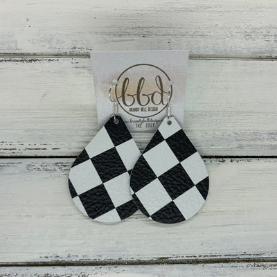 ZOEY (3 sizes available!) -  Leather Earrings  ||   BLACK & WHITE CHECKERED FLAG PRINT
