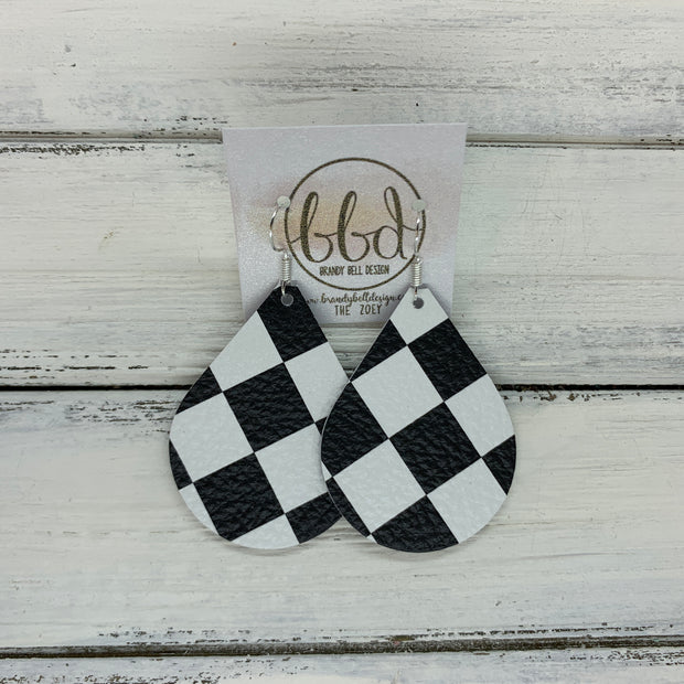 ZOEY (3 sizes available!) -  Leather Earrings  ||   BLACK & WHITE CHECKERED FLAG PRINT