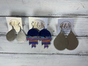STELLA -  Leather Earrings  ||   <BR> PEACH PALMS, <BR> WATERCOLOR STRIPE