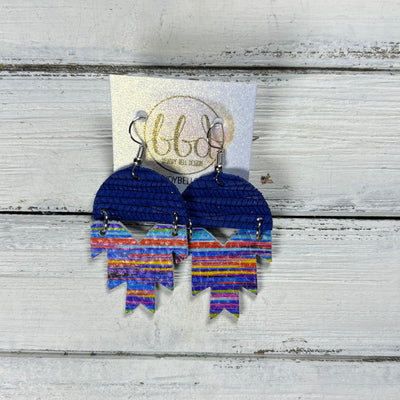 STELLA -  Leather Earrings  ||   <BR> COBALT BLUE PALMS, <BR> LAGUNA SUMMER STRIPES