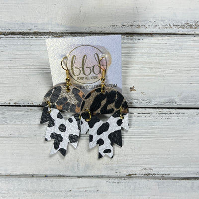 STELLA -  Leather Earrings  ||   <BR> GOLD GLITTER LEOPARD, <BR> BLACK & WHITE COW PRINT