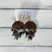 STELLA -  Leather Earrings  ||   <BR> DISTRESSED BROWN, <BR> TURQUOISE & BROWN LEOPARD ON CORK