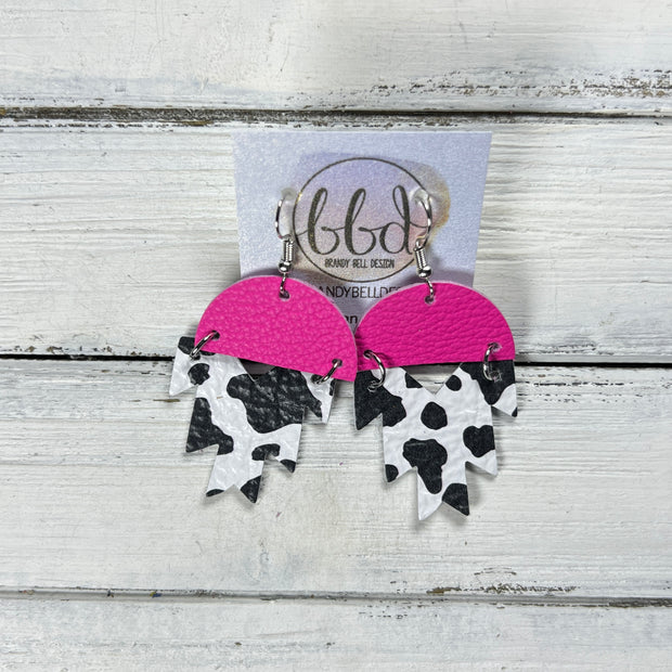 STELLA -  Leather Earrings  ||   <BR> NEON PINK SMOOTH, <BR> BLACK & WHITE COW PRINT