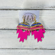 STELLA -  Leather Earrings  ||   <BR> SERAPE STRIPE, <BR> NEON PINK SMOOTH