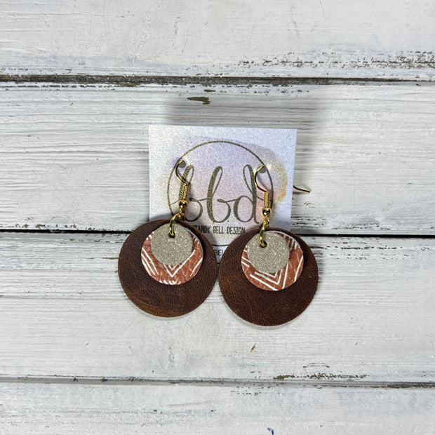 GRAY -  Leather Earrings  ||  <BR> SHIMMER GOLD, <BR> MUDCLOTH, <BR> DISTRESSED BROWN