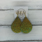 ZOEY (3 sizes available!) -  Leather Earrings  ||   METALLIC GOLD BUBBLE TEXTURE ON AQUA