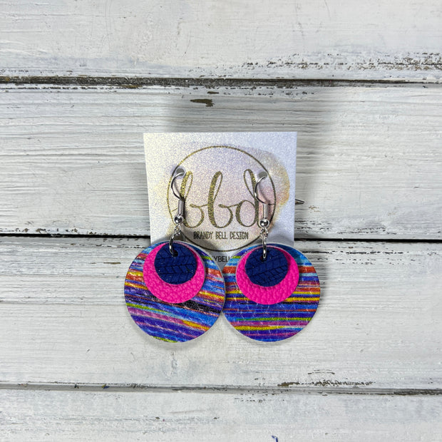 GRAY -  Leather Earrings  ||  <BR> COBALT BLUE PALMS, <BR> MATTE NEON PINK, <BR> LAGUNA SUMMER STRIPES