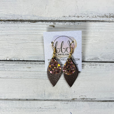 JEAN -  Leather Earrings  ||   <BR> PINK & GOLD GLITTER (FAUX LEATHER), <BR> PEARLIZED BROWN