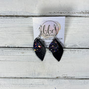 JEAN -  Leather Earrings  ||   <BR> CITY LIGHTS GLITTER (FAUX LEATHER), <BR> METALLIC BLACK SMOOTH