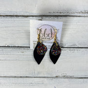 JEAN -  Leather Earrings  ||   <BR> GUMDROPS & LOLLIPOPS GLITTER (FAUX LEATHER), <BR> METALLIC BLACK SMOOTH