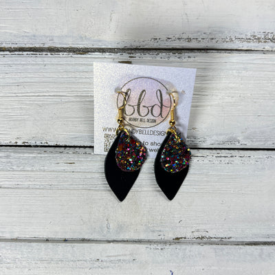 JEAN -  Leather Earrings  ||   <BR> GUMDROPS & LOLLIPOPS GLITTER (FAUX LEATHER), <BR> METALLIC BLACK SMOOTH