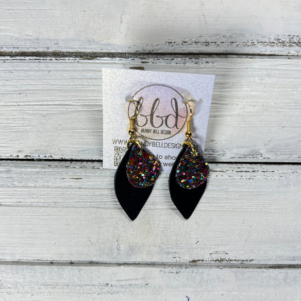 JEAN -  Leather Earrings  ||   <BR> GUMDROPS & LOLLIPOPS GLITTER (FAUX LEATHER), <BR> METALLIC BLACK SMOOTH