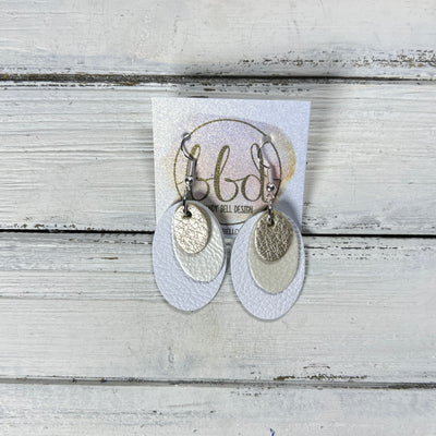 DIANE -  Leather Earrings  ||  <BR> METALLIC CHAMPAGNE PEBBLED, <BR> PEARL WHITE, <BR> MATTE WHITE