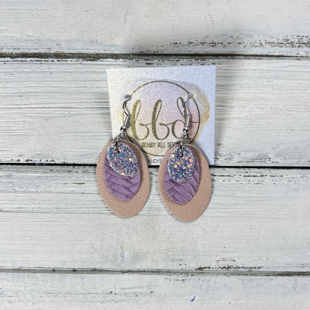 DIANE -  Leather Earrings  ||  <BR> WILLOW GLITTER (FAUX LEATHER), <BR> LILAC BRAID, <BR> MATTE BLUSH PINK