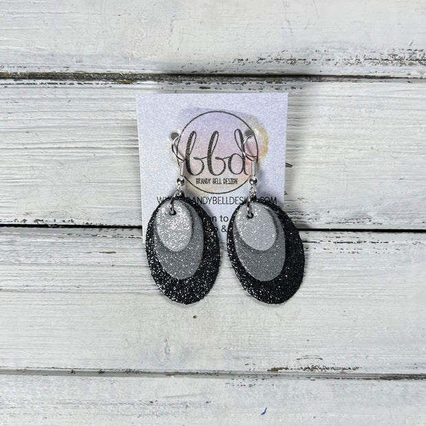 DIANE -  Leather Earrings  ||  <BR> SHIMMER SILVER, <BR> SHIMMER GRAY, <BR> SHIMMER PEWTER