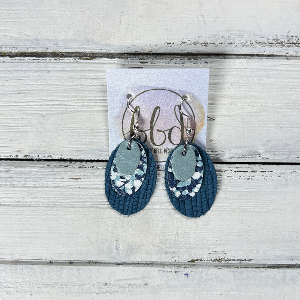DIANE -  Leather Earrings  ||  <BR> DUSTY AQUA RIVIERA, <BR> DITSY BLUE FLORAL, <BR> TEAL PALMS
