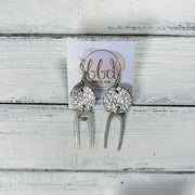 IRIS  ||  Leather Earrings || SILVER OR GOLD BRASS U-SHAPE, <BR> IRIDESCENT SILVER CRACKLE