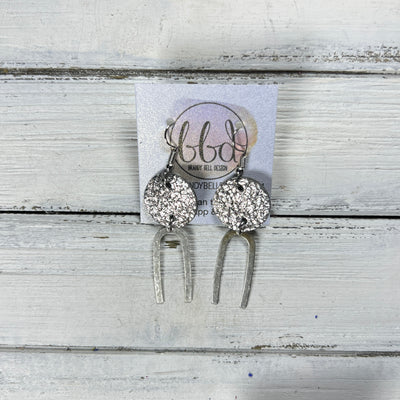 IRIS  ||  Leather Earrings || SILVER OR GOLD BRASS U-SHAPE, <BR> IRIDESCENT SILVER CRACKLE