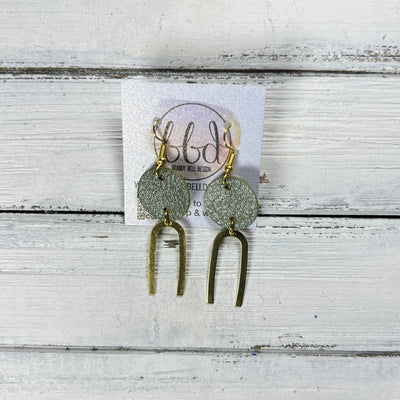 IRIS  ||  Leather Earrings || SILVER OR GOLD BRASS U-SHAPE, <BR> PEARLIZED OLIVE GREEN